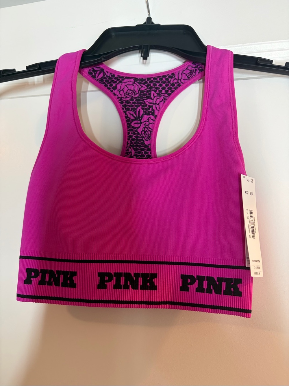PINK REVERSIBLE VS Magenta Pink Racerback Sports Bra with Black Logo Band